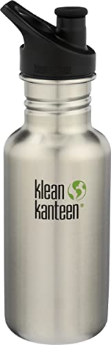Klean Kanteen Classic Stainless Steel Single Wall Non-Insulated Water Bottle with Sport Cap, 18-Ounce, Brushed Stainless