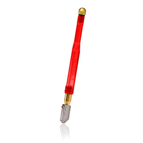 TOYO TC1S Comfort Grip Supercutter Glass Cutter | Made to Cut Glass 3/32” and ¼” Thick Supercutter | Red - Straight Head | Contoured Acrylic Handle | Precision Honed | Made in Japan