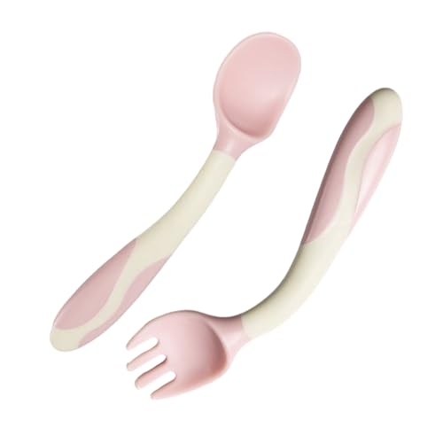 Syengery Juego De Tenedor Y Cuchara Para Bebés,Cuchara Y Tenedor De Alimentación Silicona - Juego Cubiertos Para Niños Niñas Comida Sólida Guardería