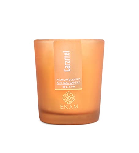 Image of EKAM Caramel Votive Soy Wax Scented Candle, 40 Grams, 10 Hours Burn Time| Long Lasting Premium Candles | Ideal for Home Decor | Gifting & Aromatherapy