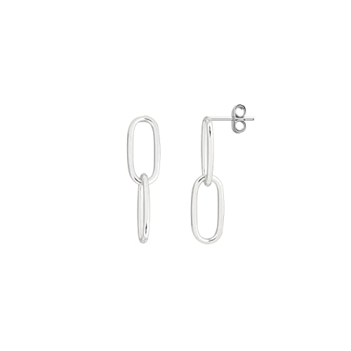 Savlano 925 Sterling Silver Paperclip Link Chain Stud Earrings-18K Gold Plated Dangle Drop Earrings for Women Made in Italy Comes with Gift Box