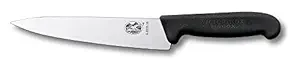 Victorinox Swiss Fibrox Carving Knife, Stainless Steel Vegetable & Fruit Cutting Straight Blade Knife for Professional and House Use, Black, 19 cm, Swiss Made, Standard