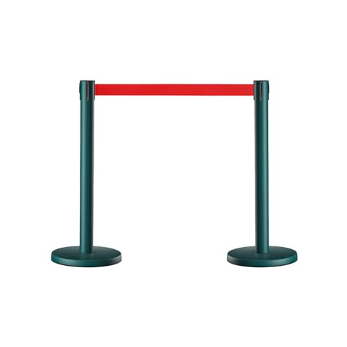 Barrière de guidage contre la cohue en magasin, poteaux lestés 90 cm et sangle verte