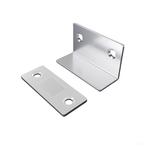 Tope magnético para puerta de armarios y cajones con perfil invisible ultrafino y diseño en forma de L para un cierre seguro de muebles (plateado)