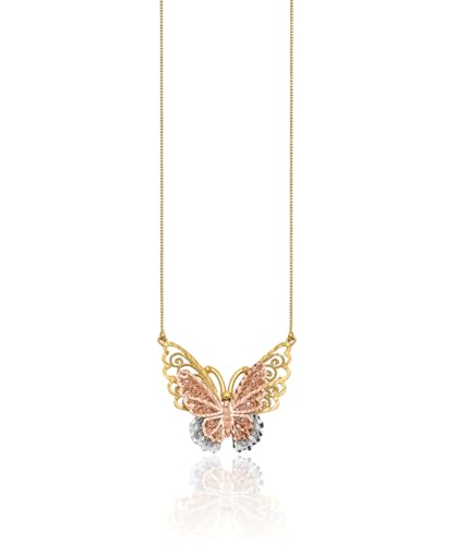 14K Solid Yellow Rose Pink Gold Butterfly Wings Chain Necklace2
