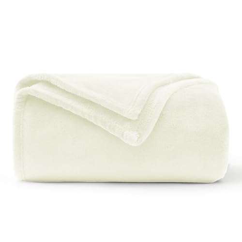 WAVVE Plaid Couverture Polaire Flanelle en Microfibre, Jeté de Canapé 150x200 Blanc Beige, Couverture lit Jete de Canape 2 Personnes, Plaid Fourrure Grand Chaud et...