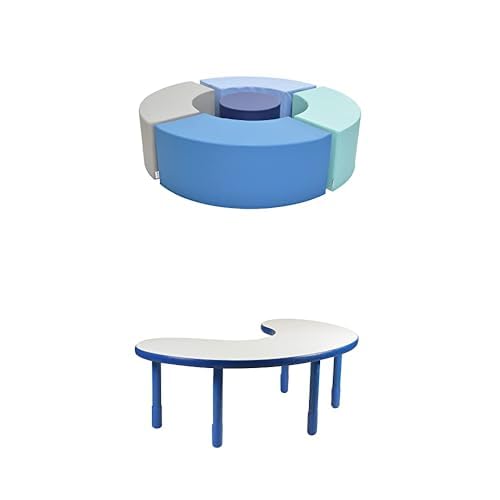 5-Piece Curved Seating Set - Tranquility Collection + Baseline Teacher/Kidney Table - Royal Blue with 22" Legs