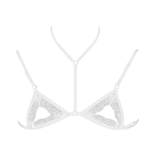 Maiyifu-GJ Men's Sissy Halter Strappy Bra Lace Sheer Crossdressing Bralette See Through Cage Tops Underwear Lingerie (White,X-Large)