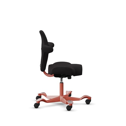 Image of HAG Capisco Sit to Stand Chair-Blush Rose Frame-Upholstered Black Onyx Vinyl