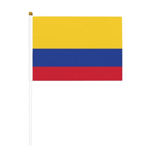 Bandera de mano, bandera de Colombia, banderas de poliéster con poste de plástico para eventos y decoración