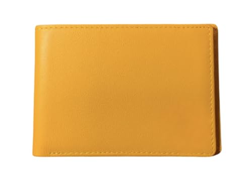 Slim Bifold Wallet, Genuine Leather, Multiple Card Slots, Yellow