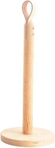 Tissue Holder Vertical Paper Towel Holder Multifunctional Desktop Roll Paper Holder Beech Wood Tissue Rack with Leather Buckle Handle Decor (Beech,11.22 in)