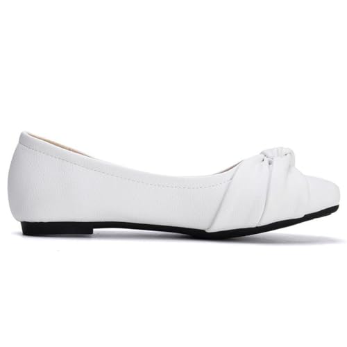 DINTAHA Womens Ballet Flat with Bow,Womens Square Toe Flats,Casual Slip On Work Flat Ballerina Shoes3