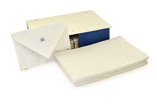 Papier Lokta fait main : coffret cadeau de correspondance vintage A5 et ses enveloppes bleuet