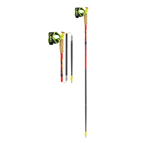 LEKI Ultratrail FX.One Trekking Poles - Carbon Foldable Ultralight Poles for Hiking & Trail Running - Bright Red-Violet-Neonyellow - 125 cm