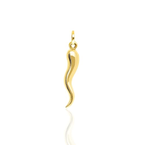 Lucchetta - Pendentif Corne Italienne Porte-Bonheur Or Jaune 14 carats, Cornicello Chili Charm, Pendentifs Seuls et Pièces pour Colliers - Bijoux Femme Homme