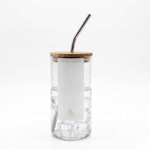 Image of KAVI Eco-Friendly Glass Bottle Sipper 600ml with Wooden Lid & Metal Straw | Tumbler for Mojito, Soda, Smoothies, Whiskey, Iced Coffee, Tea & Cocktails | Pack of 1