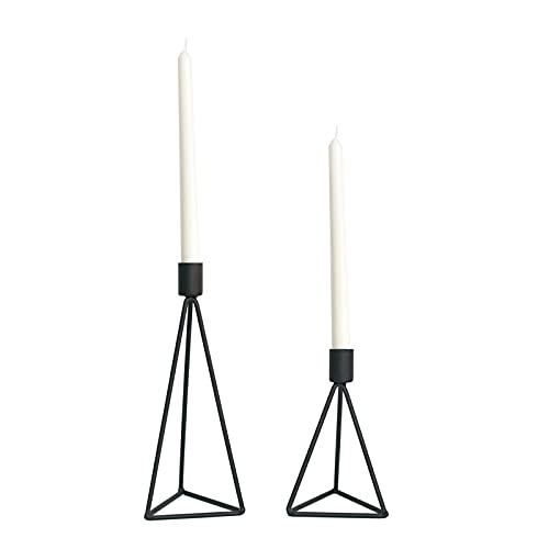 Poitemsic Metal Black Geometric Candlestick Holders Set of 2,Tapered Candle Holders Tall Candlesticks Holders for Tapered Candles Home Table Centerpiece