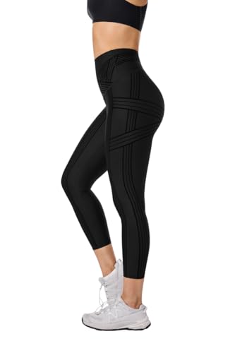 Fanka Powerband Resistance Leggings for Women,7/8 Length–Sculpting Compression with Built-in Bands,Reversible Wear
