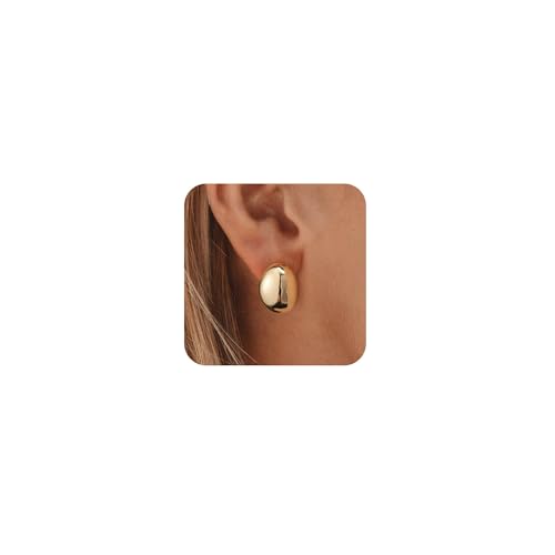 14K Gold Plated Chunky Statement Earrings for Women - Gold Lightweight Earring Dangle Drop Dainty Knot Geometric Oval Thick Studs Earrings Jewelry Trendy