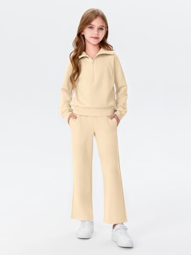 Image of Haloumoning Girls 2 Piece Outfits Sweatsuit Half Zip Long Sleeve Girls Sweat Outfits