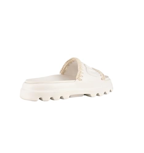 Mou Sandales coulissantes avec semelle dentée, couleur crème, design tressé, blanc, 40 EU