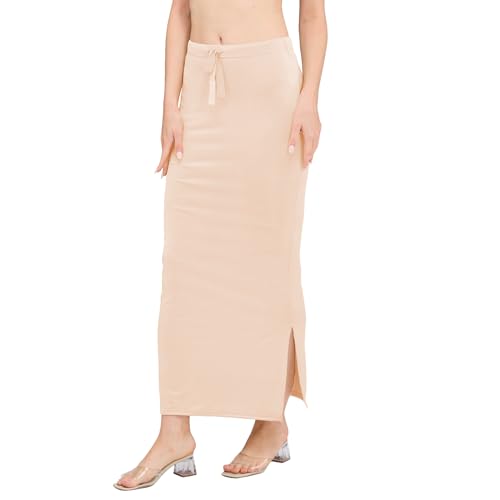 Image of DESI GIRL Satin Shimmer Stretchable Saree Shapewear Petticoat with Drawstring for Women | Mermaid fit Saree Petticoat with Side Slit for Easy Movement | Saree Shaper | Long inskirt