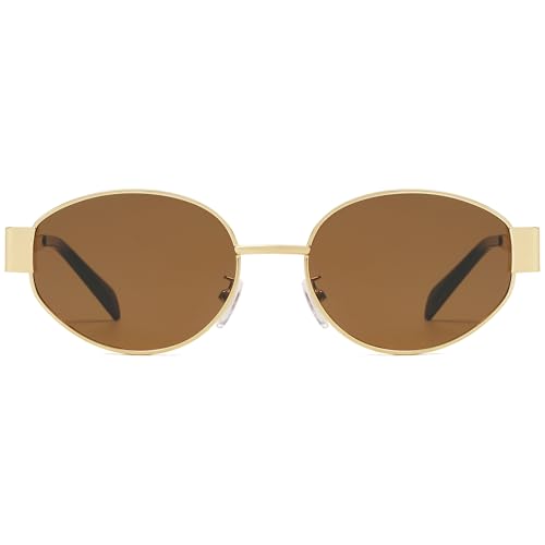 AMOMOMA Retro Oval Trendy Sunglasses for Women Designer 2024 Womens Sun Glasses Metal 90s AM66393