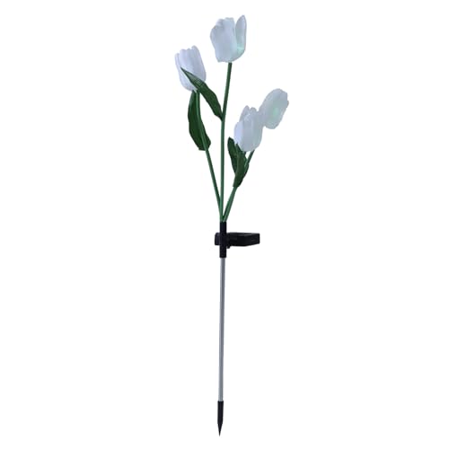 SOIMISS Lampe Solaire de Jardin LED à Piquer Forme Tulipe Blanche pour Pelouse Extérieure, Étanche et Automatique Marche/arrêt, Décoration Lumineuse...