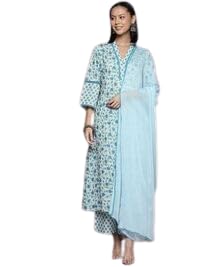 Varanga Women V Neck Collar Kurta Paired With Tonal Dupatta And Tonal Bottom.