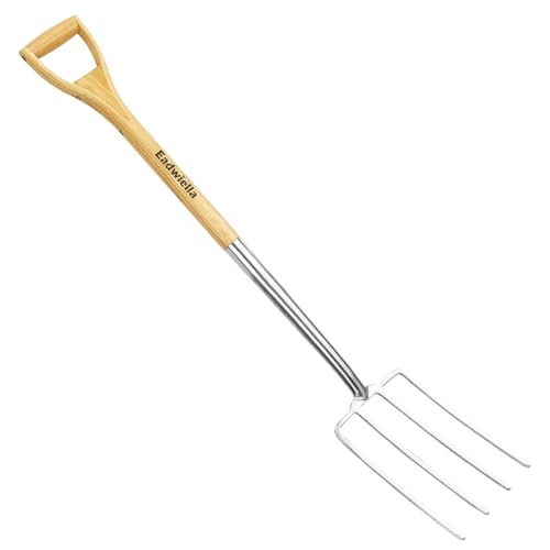 Eadwiella Garden Fork Heavy Duty, 43 Inch Garden Fork for Gardening, Pitch Fork , Gardening Fork 4 Tooth Stainless Steel Head with Ergonomic Wood Handles, Gardening Tools for Gardening Digging.