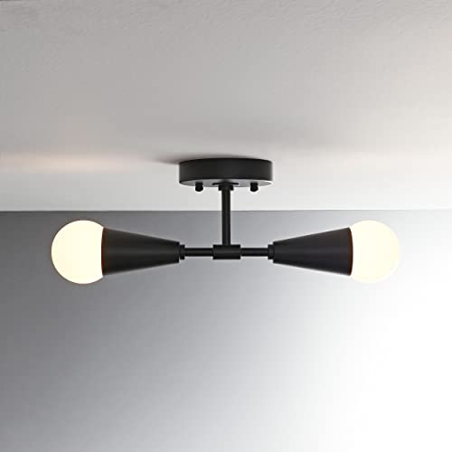Image of BRIGHTTIA Vicky 2 Light Cone Socket Wall Sconce - Mid Century Modern Fixture for Wall & Ceiling - Minimalist Edison Lamp for Hallway and Bathroom Vanity - Matte Black (BW0027-2B)