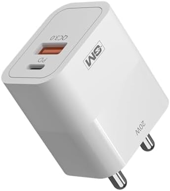 GM G+ 20W Dual Port Type C & A Mobile PD Charger | Fast Charging for Android, iPhone 16/15/14/13/12/11 Pro,Max, Samsung, One Plus