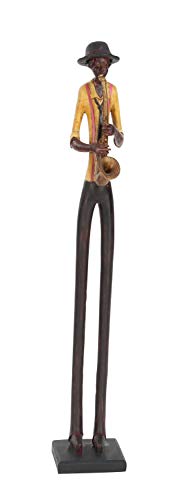 Deco 79 Polystone Musician Tall Long Legged Jazz Band Sculpture With Black Base Stand, Set Of 4 4"W, 24"H, Brown #TOP3