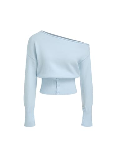 CIDER Off The Shoulder Sweaters for Women Cute Long Sleeve One Shoulder Fall Outfits Knit Pullover Sweater Tops Trendy