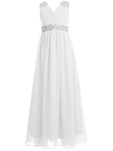 FAIRY COUPLE Girl's Embellished V-Neck Long Flower Girl Junior Bridesmaid Dress for Wedding Party K0156