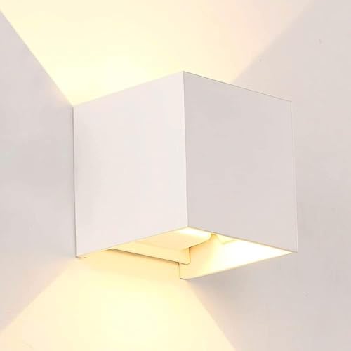 M Ledme - Aplique de pared Blanco exterior/interior LED 6W, 3000k Blanco cálido, haz de luz ajustable, IP54 Impermeable, ideal iluminación para Exterior, Jardín, Terraza, Patio, LM6197