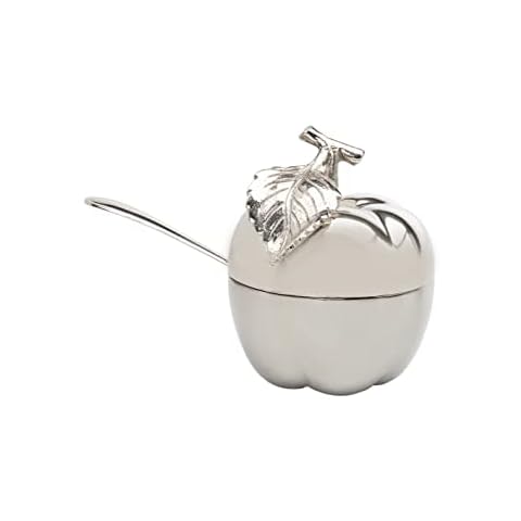Godinger Honey Dish Jam Jar with Spoon - Silver Apple Cover