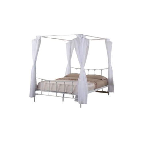PRICE FACTORY just for you Lit baldaquin Amore – 140x200 cm – Métal Blanc avec Voilage Inclus – Élégance et romantisme