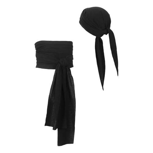 Kioware 海賊スカーフ帽子海賊ウエストベルト男性用バンダナコスプレパーティーギフト用, 黒