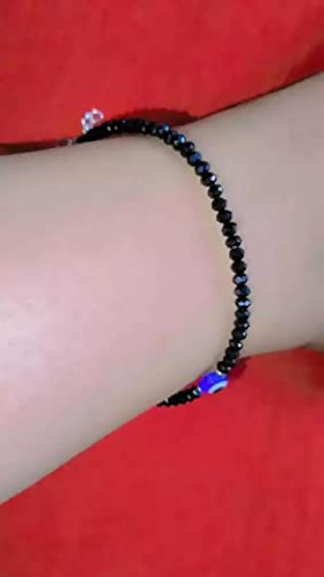 Trendy Black Beads with Blue Evil Eye Chain Anklet