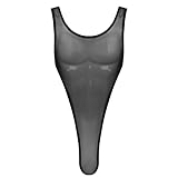 iiniim Men's One-Piece High Cut Sheer Mesh Jumpsuit Backless Tank Wrestling Singlet Leotard Thong Bodysuit Black Medium