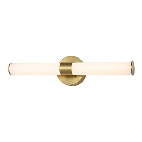 Image of JONATHAN Y 20.13 inch Brass Gold 1-Light Integrated LED Vanity Light, Mid-Century Modern Iron Sconce with Frosted Acrylic Shade, Dimmable Bathroom Light Fixture for Mirror, 3000K JYL7119A