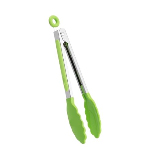 Pinza for alimentos de acero inoxidable, nailon resistente a altas temperaturas, utensilio cocina for pan y barbacoa al aire libre, 1 ud(7Inch-Light Green)