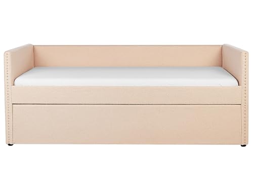 Trundle Bed Glam Boucle Upholstery Slats EU Single Peach Pink Troyes