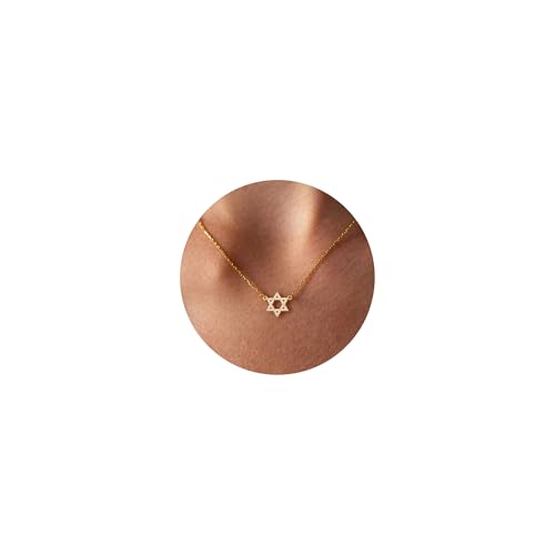 DCNCLADY Collier Femme – Plaqué Or 14K Collier Fin avec Pendentif Étoile de David – Chaîne Simple – Bijoux Cadeaux pour Femmes