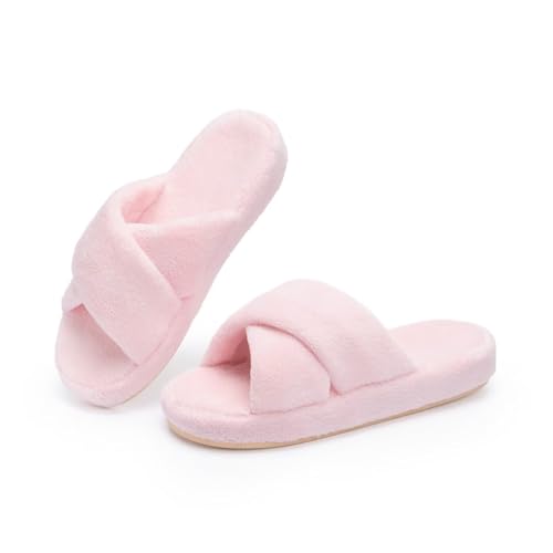 NineCiFun Women's Fuzzy Slippers with Memory Foam, Cross Band Open Toe House Slippers – Cozy...