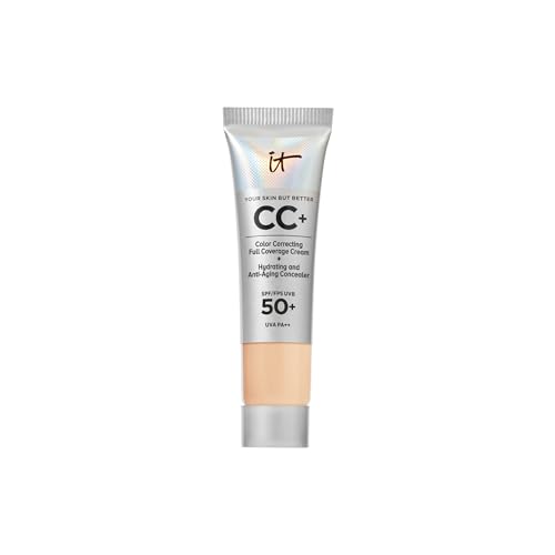 iT Cosmetics CC+ Cream SPF 50+ Full-Coverage CC Cream Foundation with Hyaluronic Acid Niacinamide & Vitamin E for a Radiant Finish CC Cream Your Skin But Better (Full Size or Travel Size)