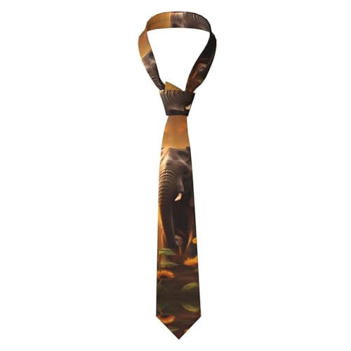 FWJZDSP Corbata de poliéster elegante y duradera para hombre con estampado de elefantes y girasoles, para negocios, bodas y fiestas, color negro, talla única