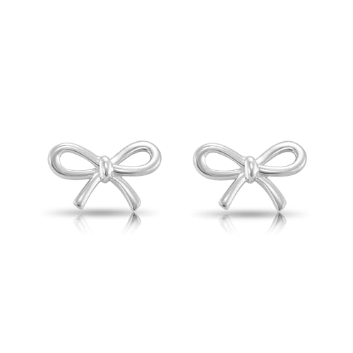 14k Solid Gold Ribbon Bow Stud Earrings with Secure Screw-backs